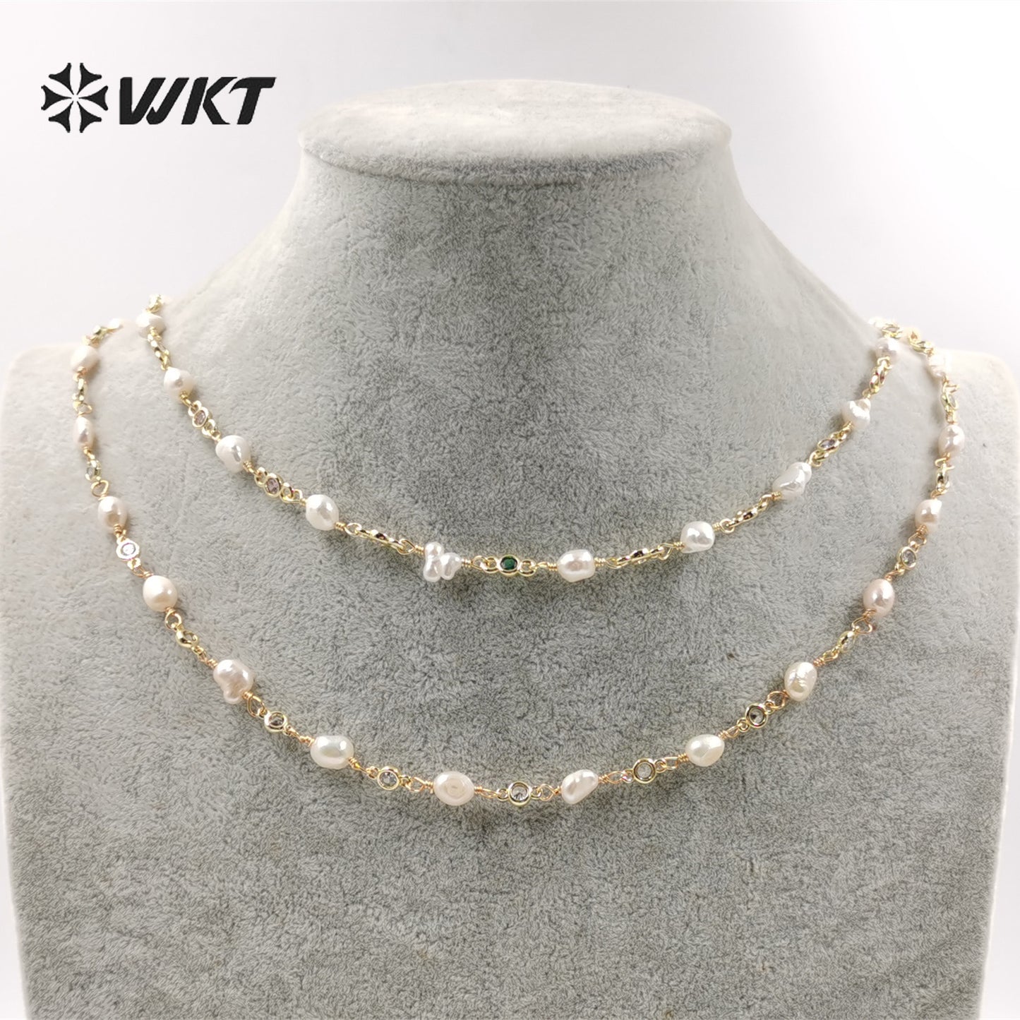 WT-RBC209 Hot Sale Delicate Pearl Chain Natural Pearl with 18k Real Gold Plated for Jewelry Necklace Bracelet DIY Pearl Chain