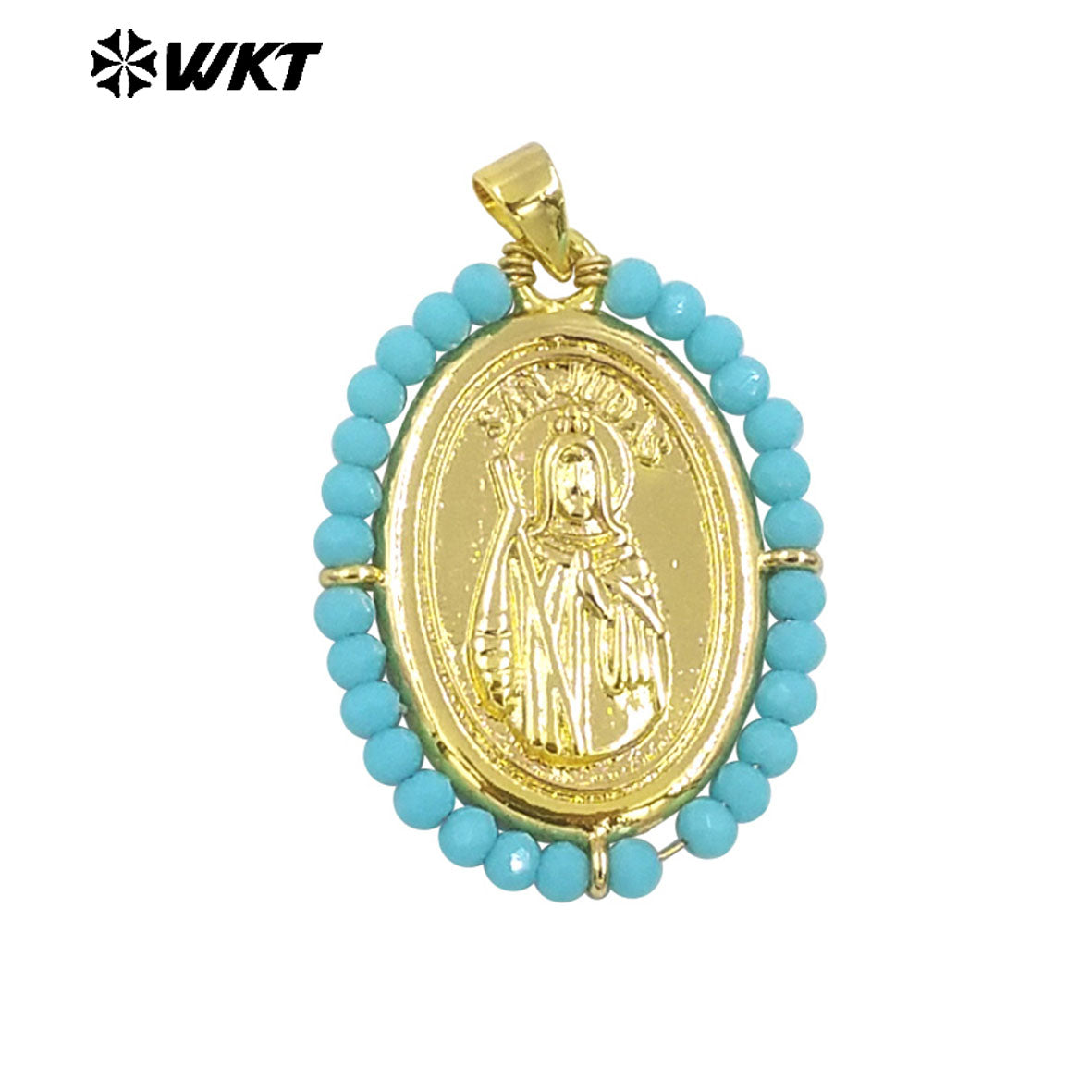 WT-MN989 Women Handmade Crystal Wire Wrapped Oval Shape 18K Gold Plated Miraculous Medal Necklace for Spring