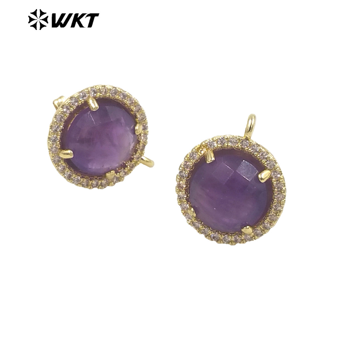 WT-JFE82 WKT Elegant 10mm Round 18k Gold Plated Claw Setting Stone Earring Hoops for DIY Making Fashion Gemstone Studs Findings