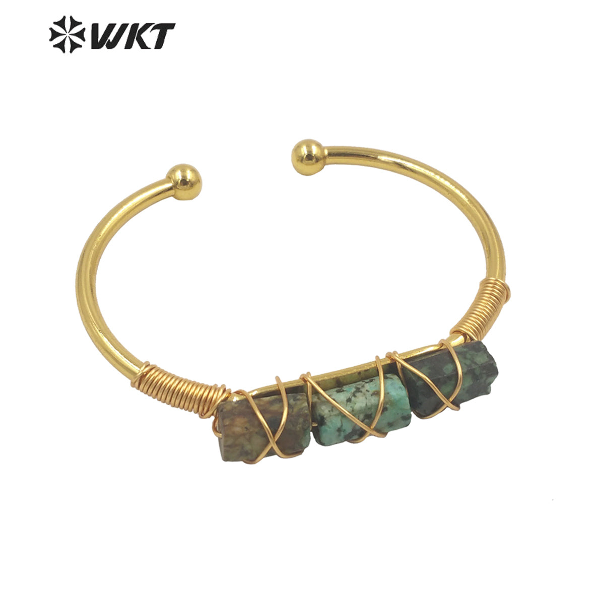 WT-B615 Wholesale New Women Handmade Wire Wrapped Natural Gemstone Cuff Bangle in Open Size Boho Stone Bangle for Friends