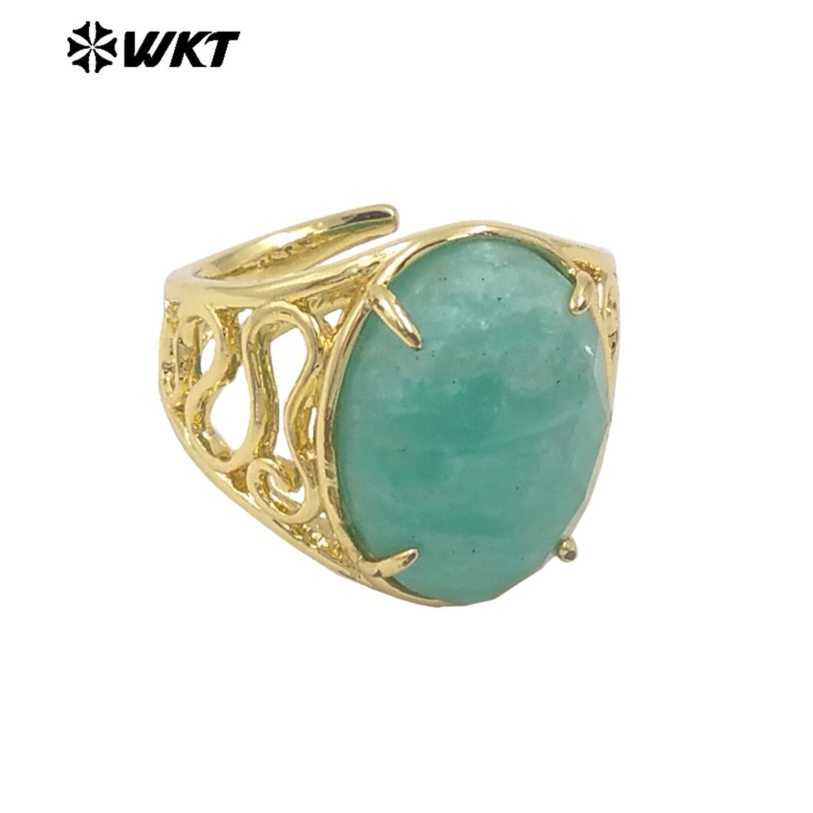 WT-R527 WKT New Design Natural Oval Faceted Gemstone With Clawing Setting Sun Stone Women Cocktail Ring