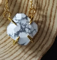 WT-N720 Wholesale Natural Prong Setting Gemstone Necklace 24k Gold Plated Faceted Turquoise Necklace