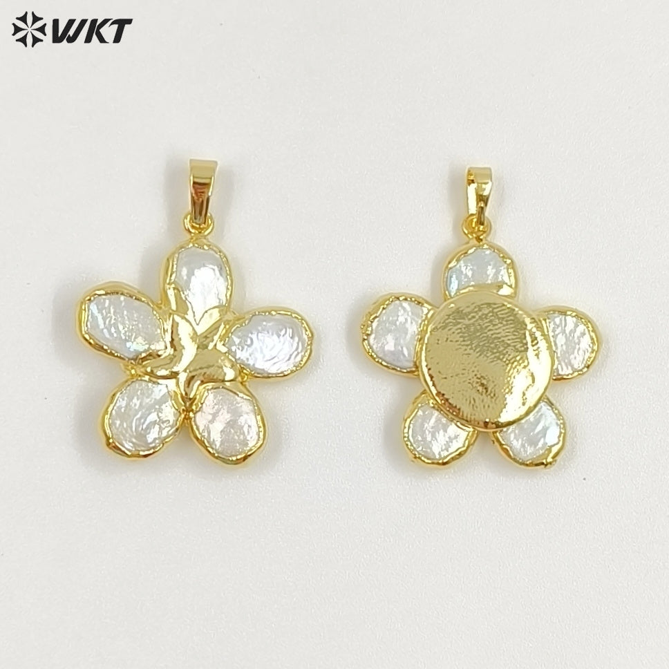 WT-JP441 Wholesale Boutique 18K Gold Plated Flower Design Natural Freshwater Pearl Pendant For Handmade Jewelry Accessories