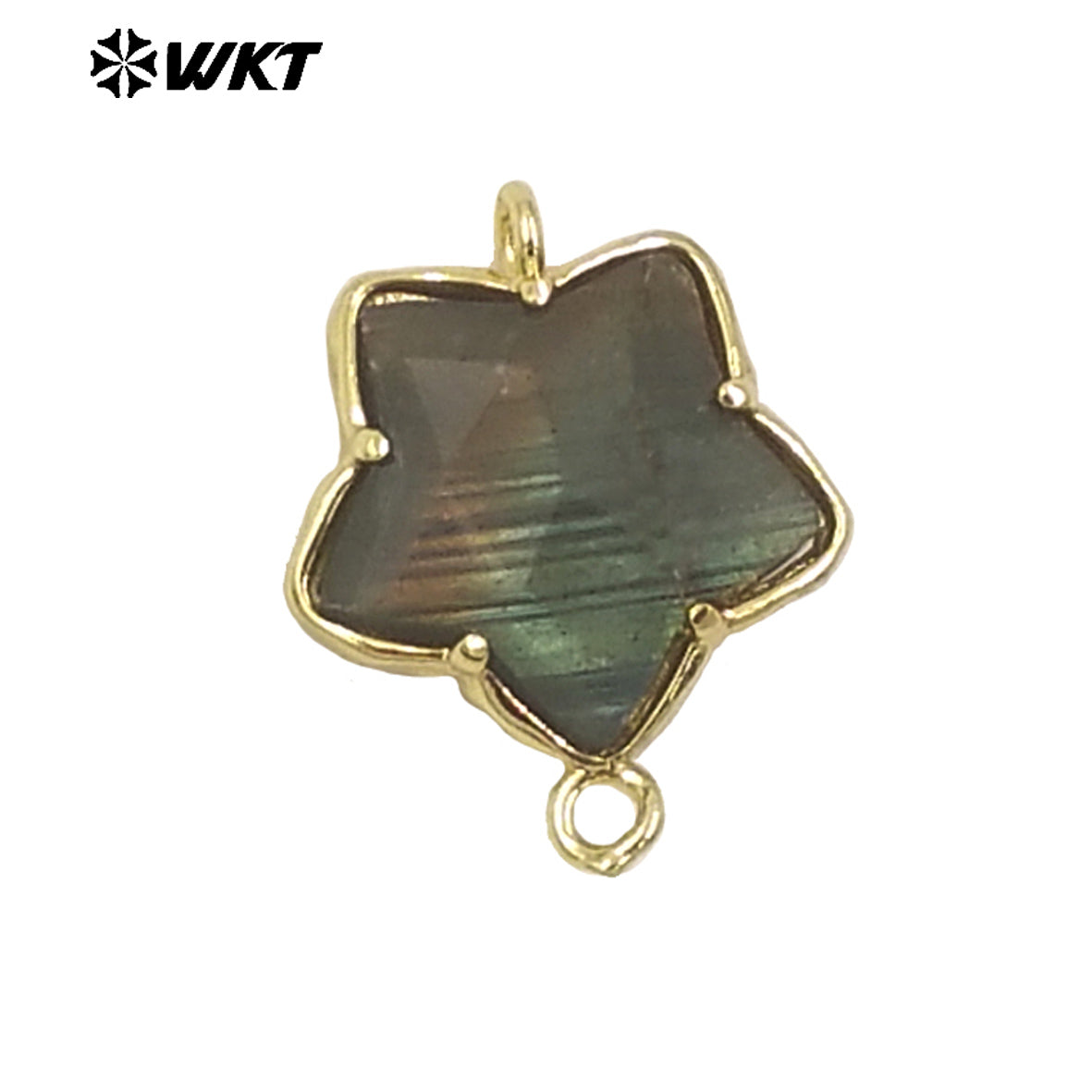 WT-C327 Wholesale New Small Stone Carved Star Connectors 18K Gold Plated Claw Setting Lovely Double Loops Findings