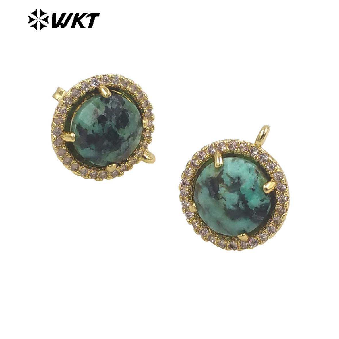 WT-JFE82 WKT Elegant 10mm Round 18k Gold Plated Claw Setting Stone Earring Hoops for DIY Making Fashion Gemstone Studs Findings