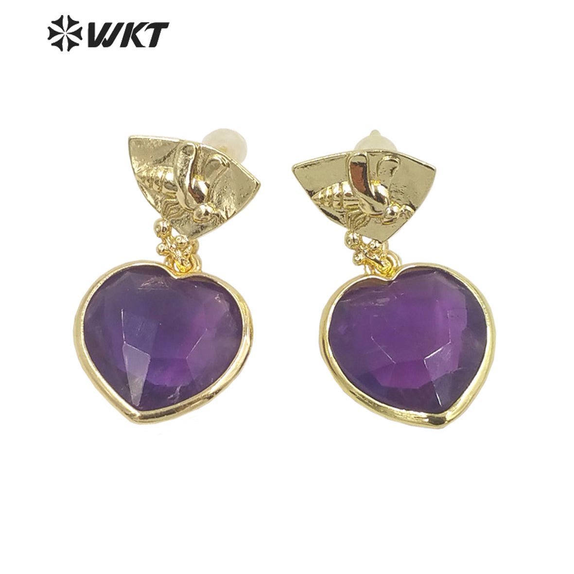 WT-E680 WKT Newest Fashion Small Lovely Heart Earrings Studs Gold Plated Natural Gemstone Women Stone Earrings