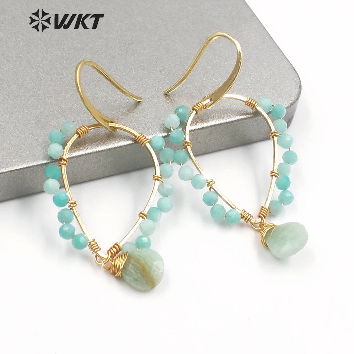 WT-E693 Amazing Wire Wrapped Natural Gemstone Drop Charming Earrings Unique Handmade Tiny Beads Earrings for Friend Gift