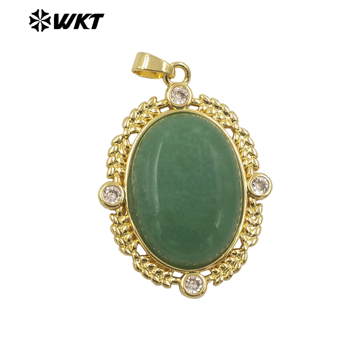 WT-P1985 Wholesale Fashion Gold Bezel Setting With Zircon Around Natural Oval Rose Quartz Stone Pendant for Necklace