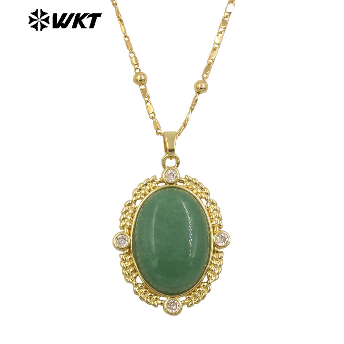 WT-N1474 Amazing 18K Real Gold Plated Resist Tarnishable Natural Gemstone Bezel Setting Oval Shape With Zircon Stone Necklace