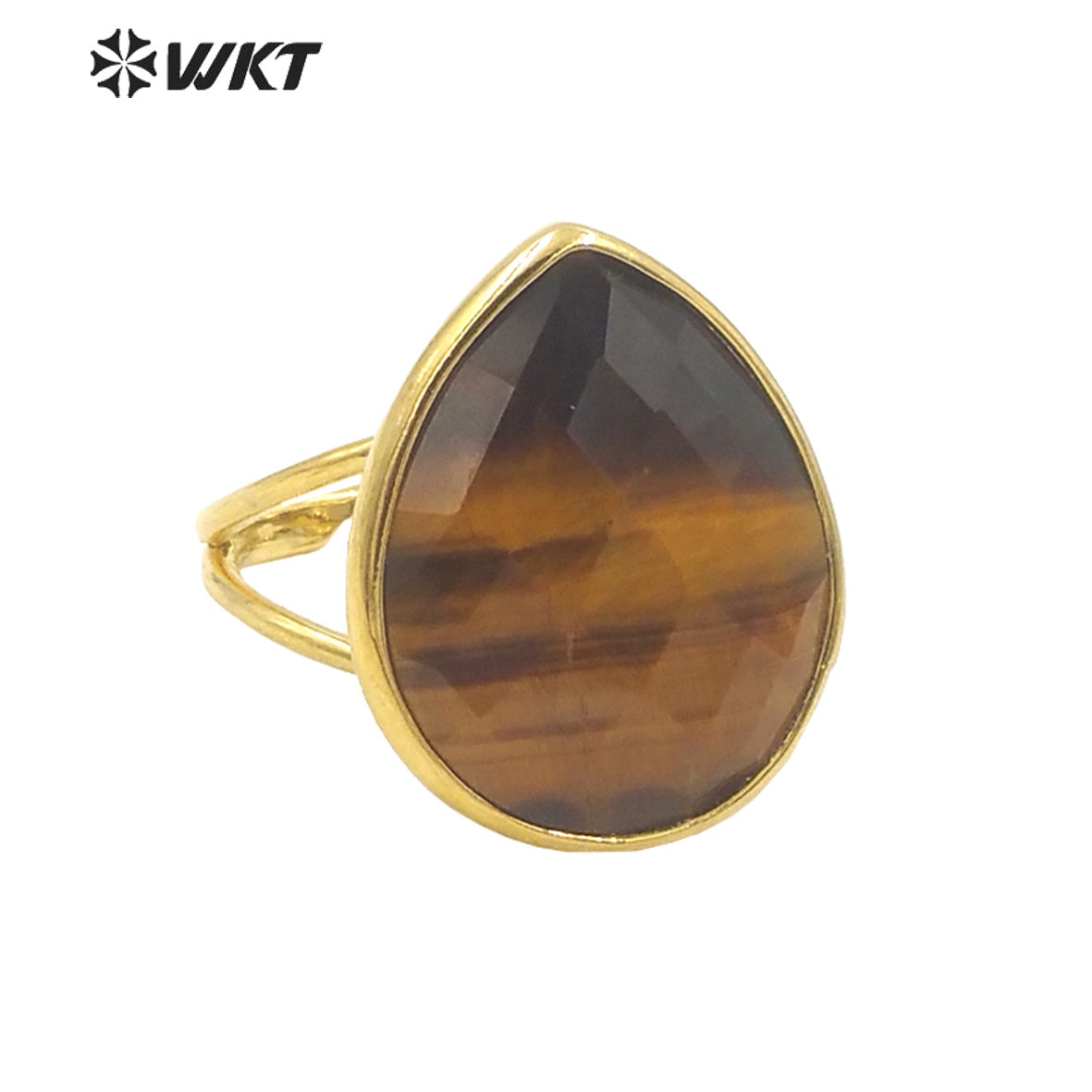 WT-R505 Gorgeous Big Drop Stone Amazonite Tiger Eye and Labradorite 18K Gold Plated Gemstone Women Birthday Ring