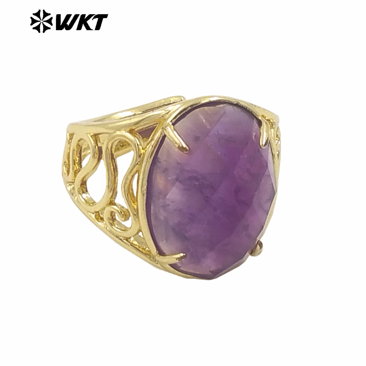 WT-R527 WKT New Design Natural Oval Faceted Gemstone With Clawing Setting Sun Stone Women Cocktail Ring