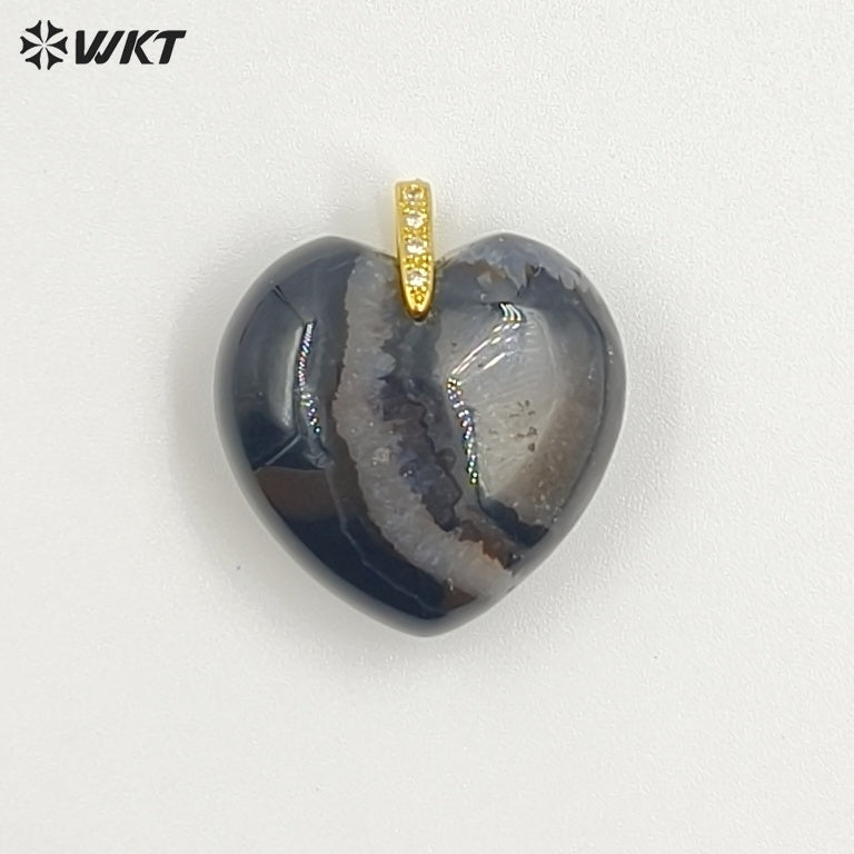 WT-P2125 Gorgeous Fashion Colorful Natural Gemstones Heart Shape Gold Pendants For Female Romantic Necklace Making Design