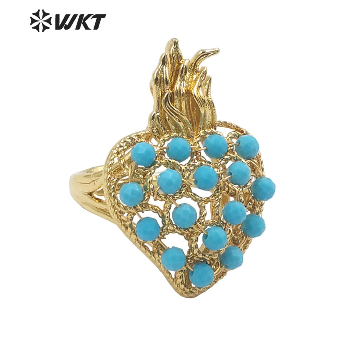 WT-R454 WKT New Design 18k Gold Plated Handmade Gemstone Fire Torch Ring Natural Precious Birthday Stone Ring