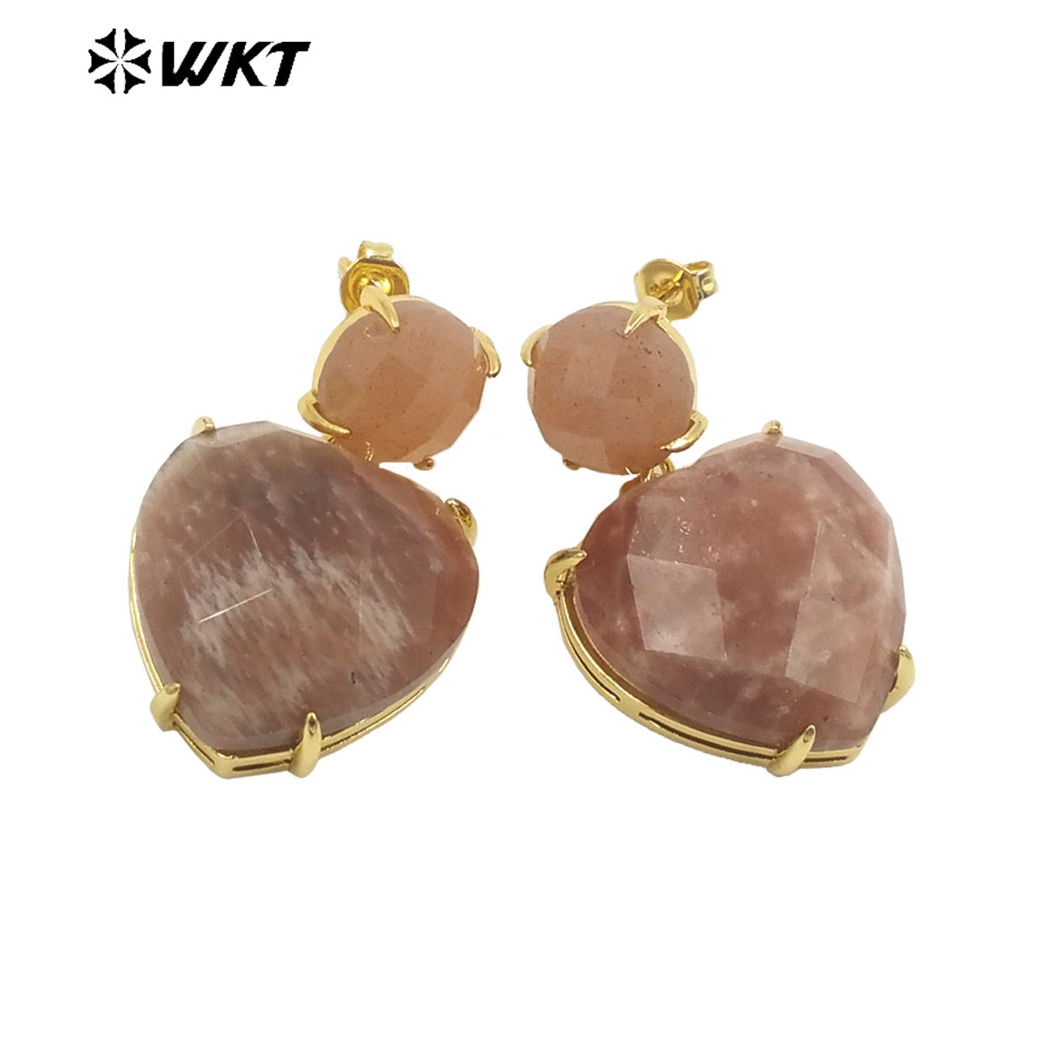WT-E719 First Choice Hot Natural Gemstone Carved Heart Earrings for Lovers 18k Gold Plated Lapis Amethyst Stone Anniversary Stud