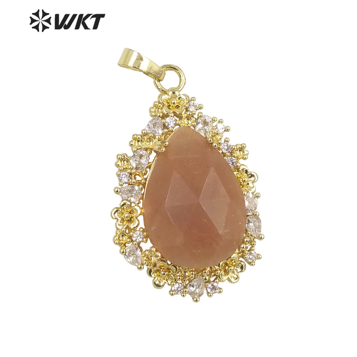 WT-P1877 Wholesale Fashion Gold Water Drop Micropaved Cubic Zircon Setting Natural Stone Pendant for Necklace Earring Design