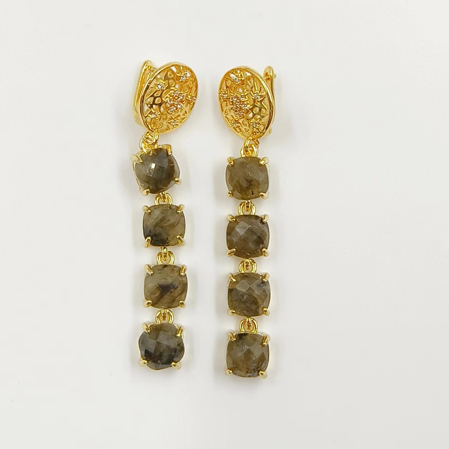 WT-E737 Amazing Colorful Elegant Natural Gemstone Long Charming Earrings Women Pendant Earrings