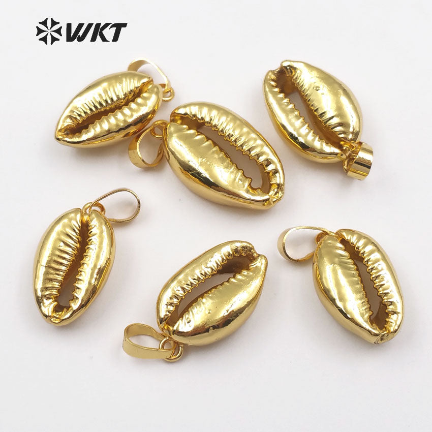 WT-P370Hot!! Full Gold Plated Cowrie Shell One Loop Pendants, Sea Shell Cowrie Pendants Shell Pendants