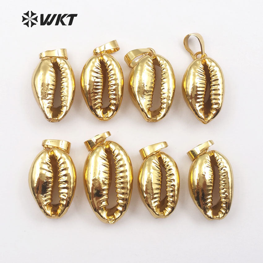 WT-P370Hot!! Full Gold Plated Cowrie Shell One Loop Pendants, Sea Shell Cowrie Pendants Shell Pendants