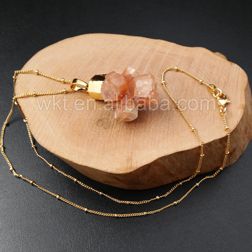 WT-N911 Handmade Natural Brown Aragonite Pendant Necklace , Gold Plated Cap Charm Aragonite Pendant Necklace for Women