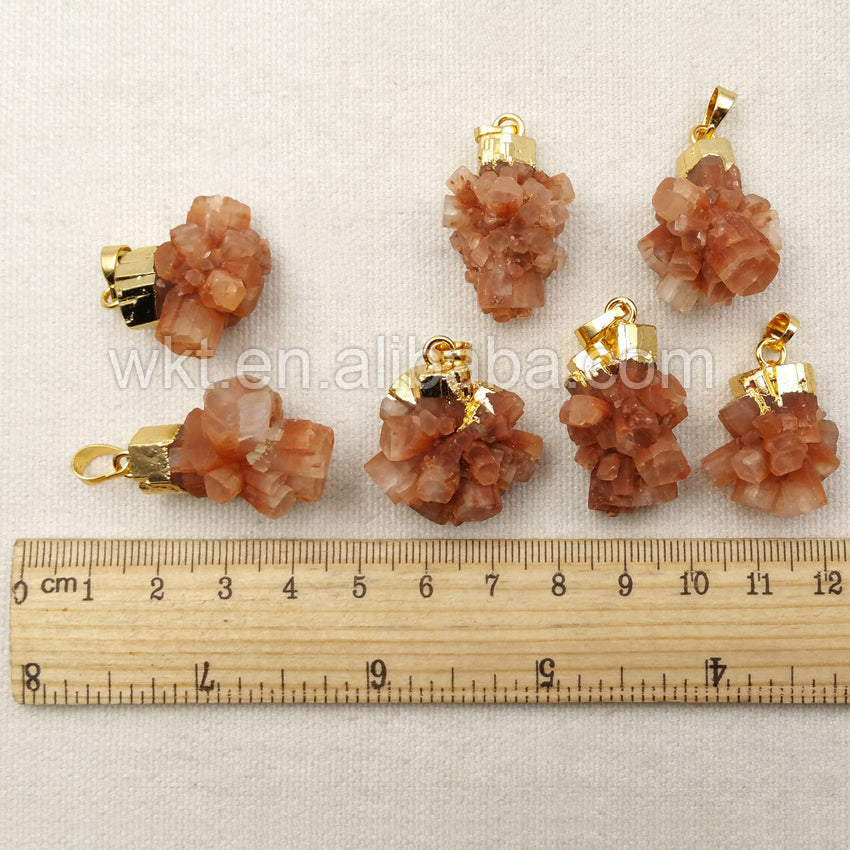 WT-N911 Handmade Natural Brown Aragonite Pendant Necklace , Gold Plated Cap Charm Aragonite Pendant Necklace for Women