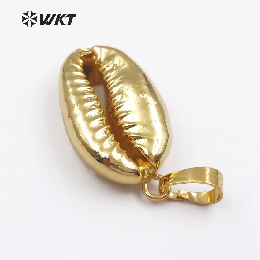 WT-P370Hot!! Full Gold Plated Cowrie Shell One Loop Pendants, Sea Shell Cowrie Pendants Shell Pendants