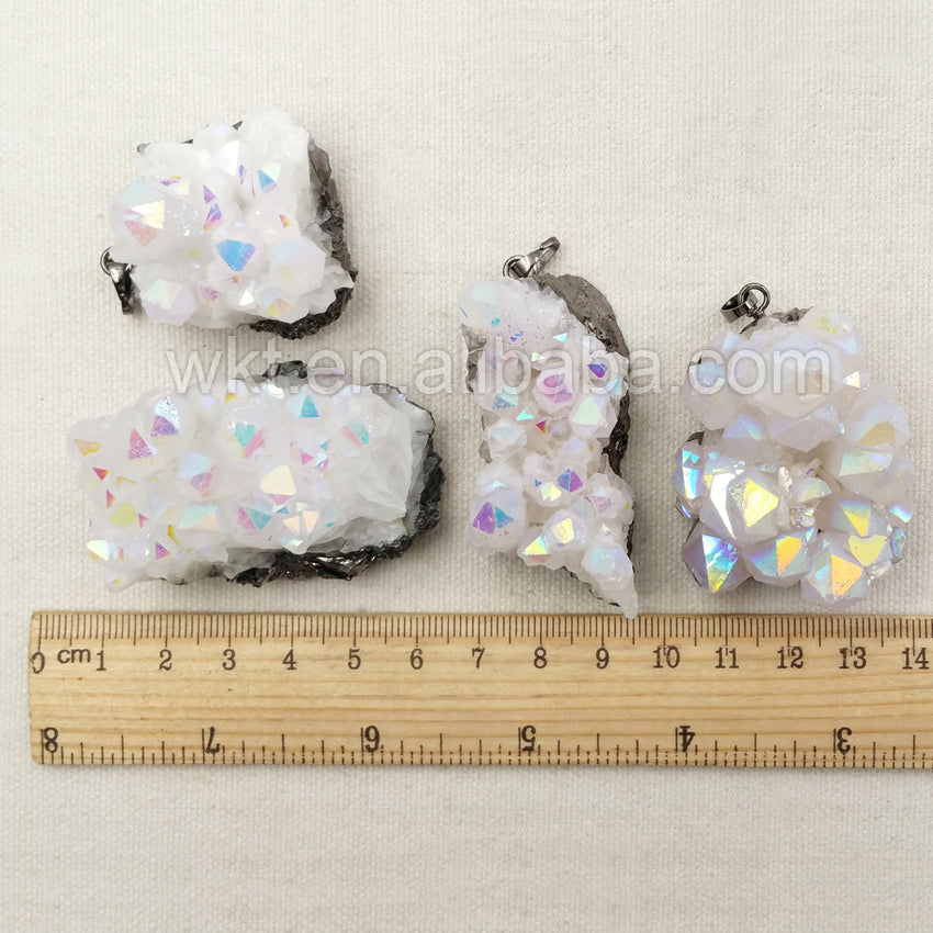 WT-N913 Fashion Chic Angel Aura Quartz Necklace, Handmade Black Hematite Bead Angel Aura Quartz Necklace for Women