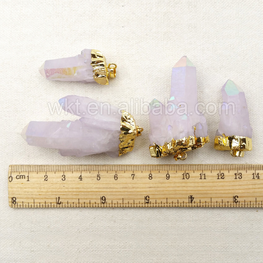 WT-N893 Hot Sale Healing Angel Aura Spirit Quartz Jewelry in 24k Real Gold Plated with Black Beads Rosary Chain Pendant Necklace