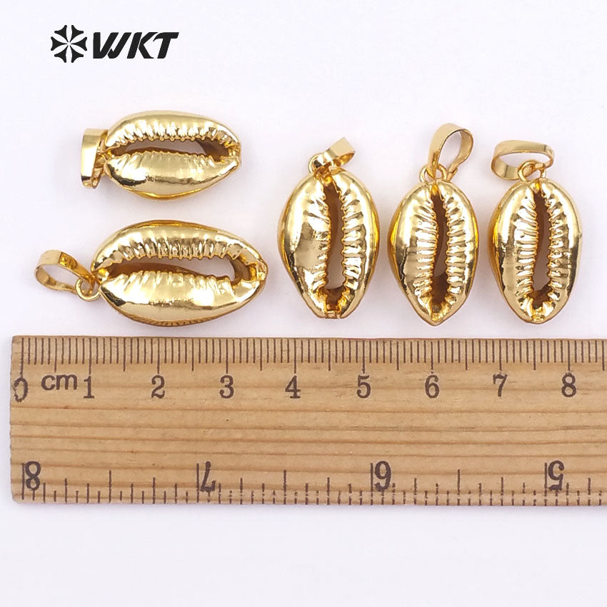 WT-P370Hot!! Full Gold Plated Cowrie Shell One Loop Pendants, Sea Shell Cowrie Pendants Shell Pendants