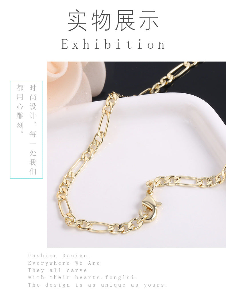 WT-N1227 Popular Figaro Chain Necklace Brass with Gold Electroplated Woman Fashion Link Chain Necklace Hot Figaro Chain Necklace