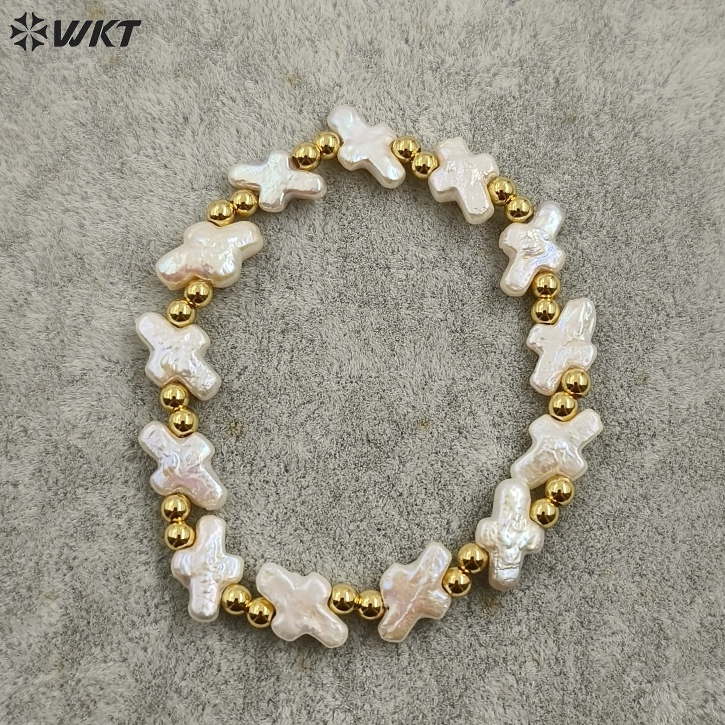 MPB101 Wholesale Handmade White Natural Freshwater Pearl Cross Flexible Beads Bracelets Women Birthday Gift