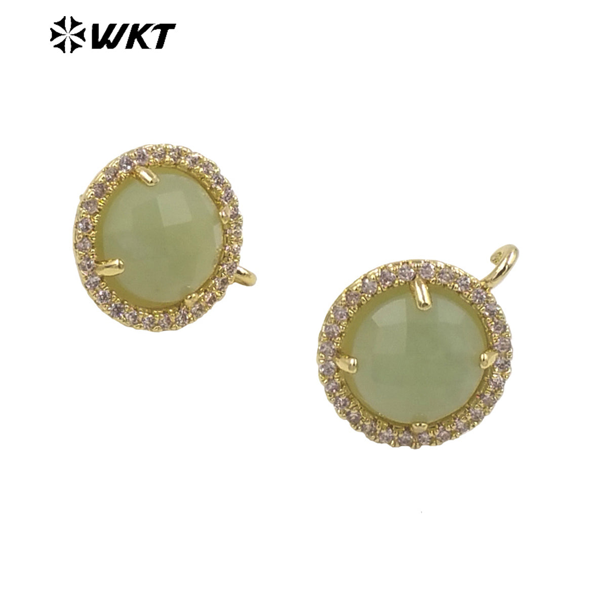 WT-JFE82 WKT Elegant 10mm Round 18k Gold Plated Claw Setting Stone Earring Hoops for DIY Making Fashion Gemstone Studs Findings