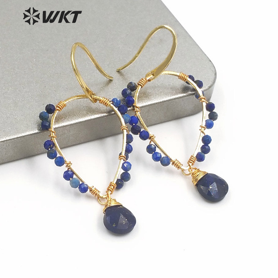 WT-E693 Amazing Wire Wrapped Natural Gemstone Drop Charming Earrings Unique Handmade Tiny Beads Earrings for Friend Gift