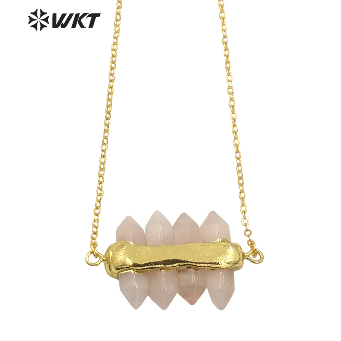 WT-N1460 WKT NEW Design Double Gemstone Point Rose Quartz Amethyst Energy Lucky Stone Necklace Many Colors Available