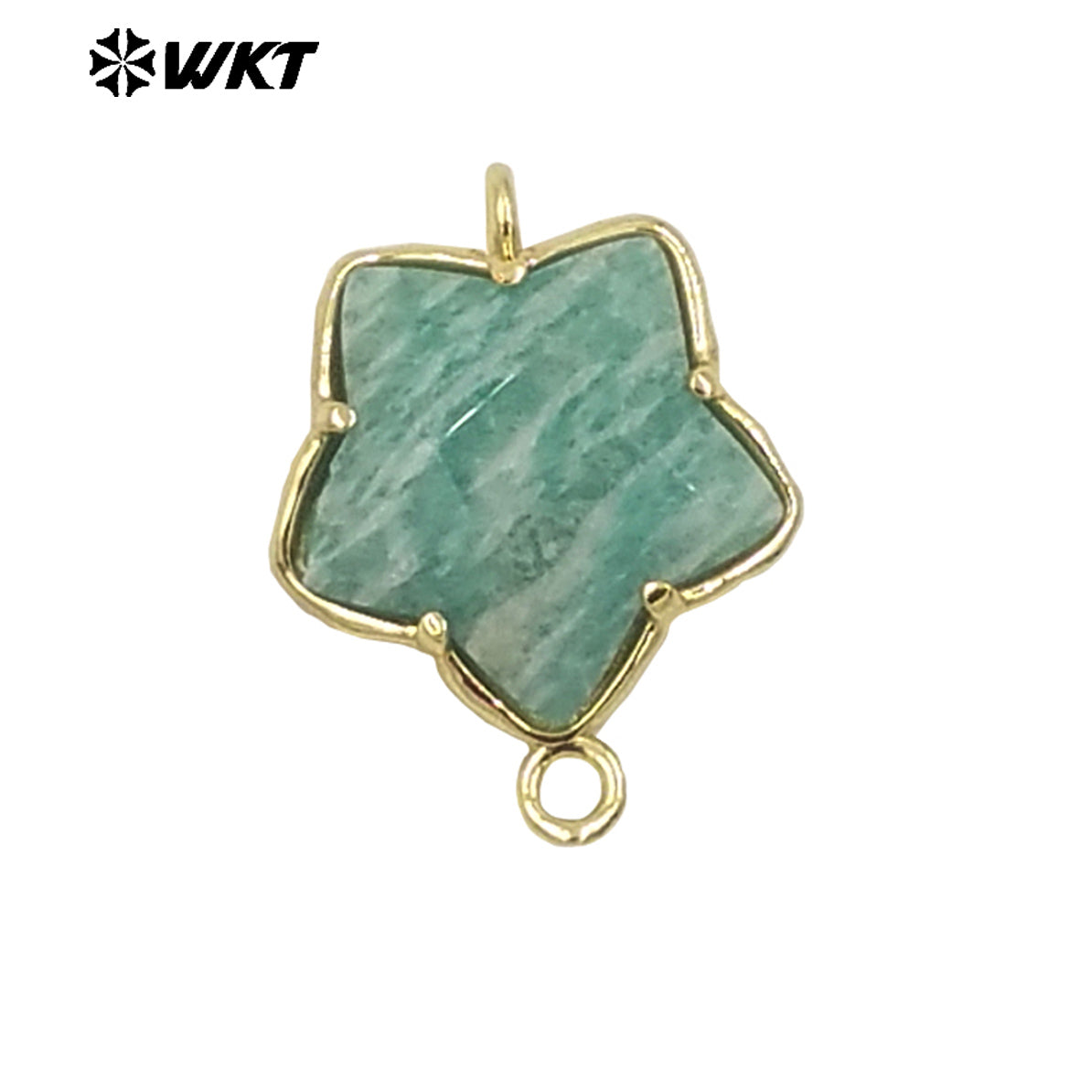 WT-C327 Wholesale New Small Stone Carved Star Connectors 18K Gold Plated Claw Setting Lovely Double Loops Findings