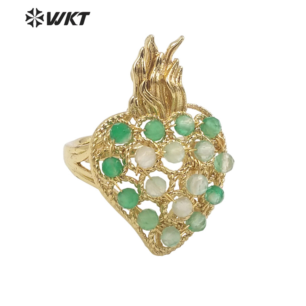 WT-R454 WKT New Design 18k Gold Plated Handmade Gemstone Fire Torch Ring Natural Precious Birthday Stone Ring