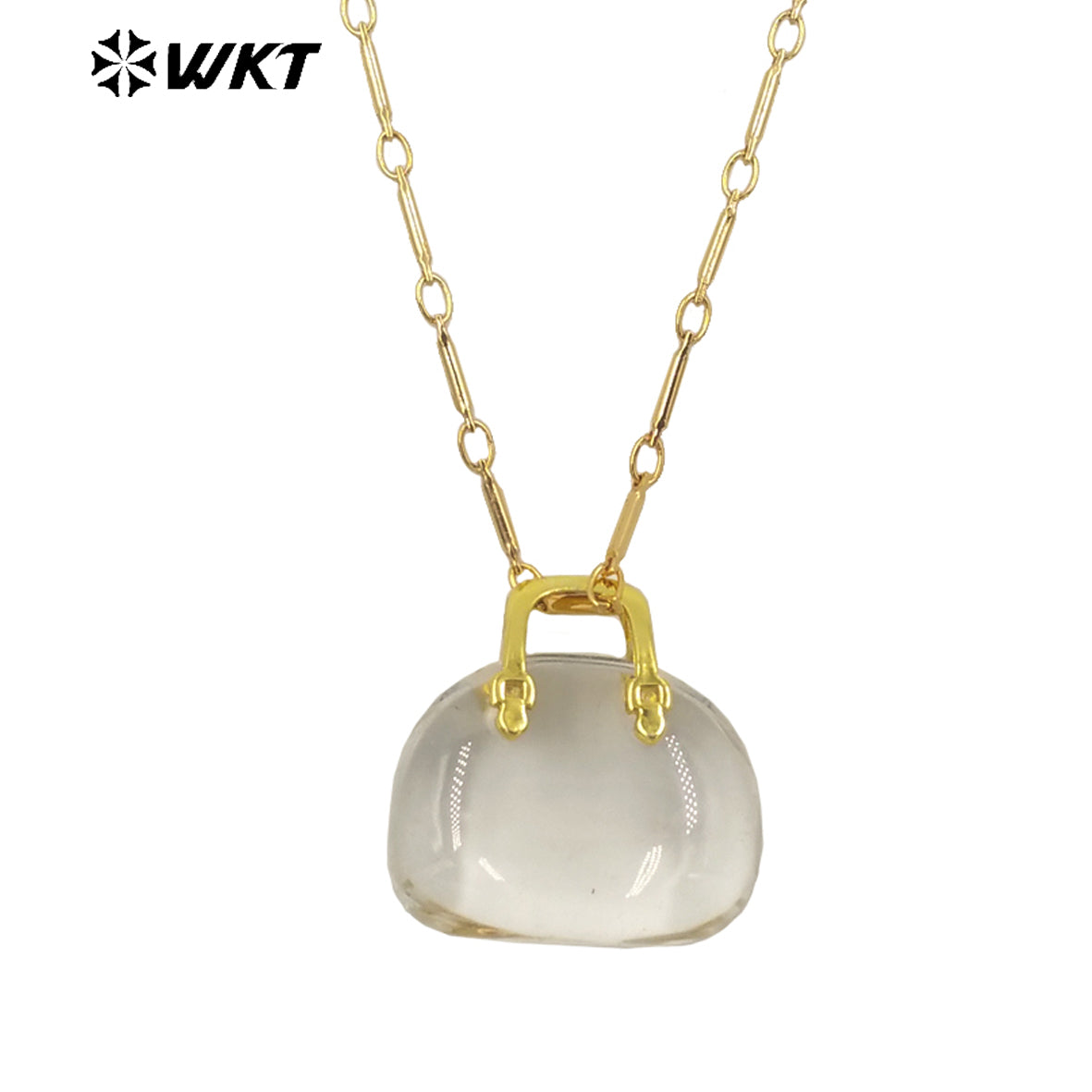 WT-N1362 Cute Handbag Shape Crystal Clear Natural Colored Gemstone Necklace Ladies Jewelry Necklace Gemstone Necklace