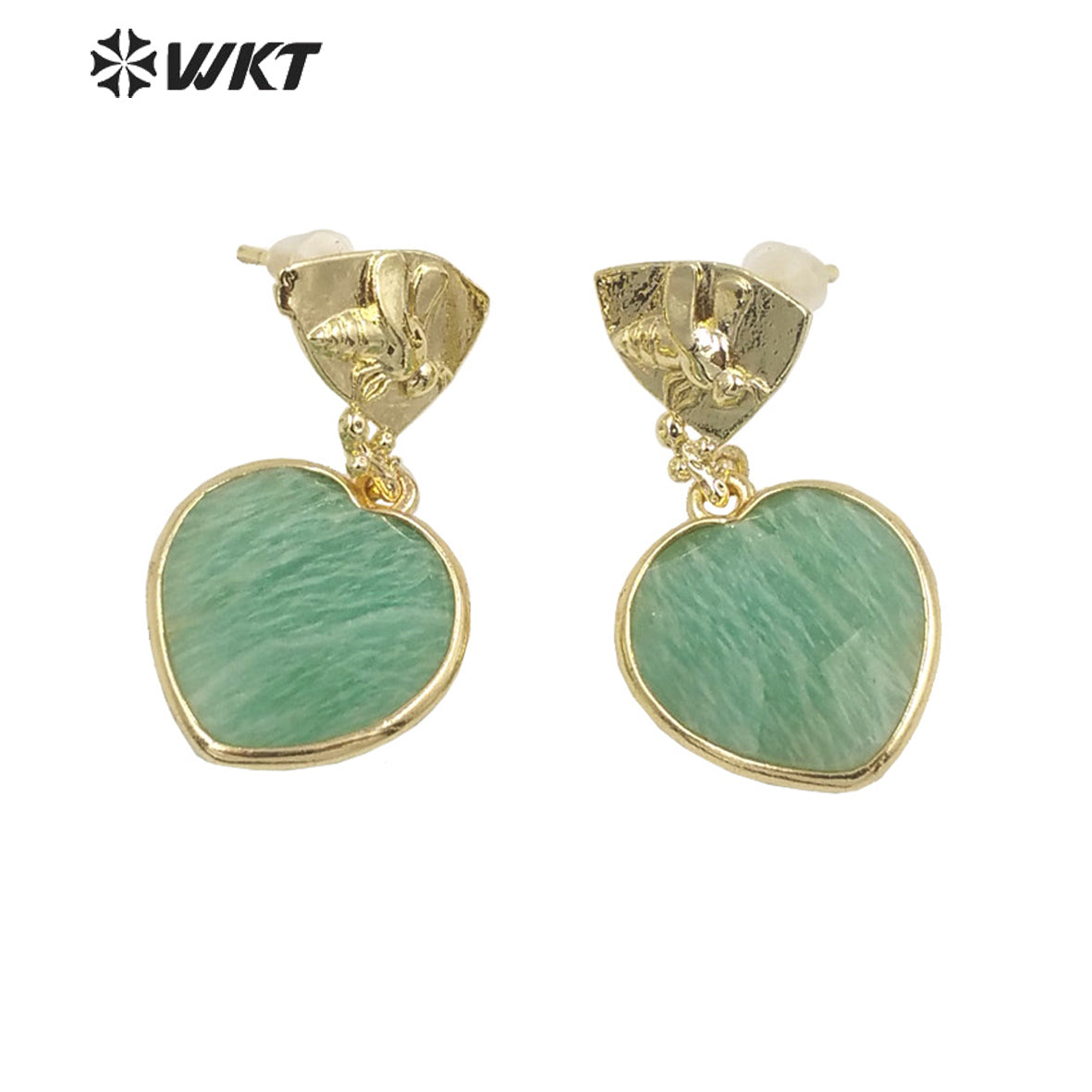 WT-E680 WKT Newest Fashion Small Lovely Heart Earrings Studs Gold Plated Natural Gemstone Women Stone Earrings