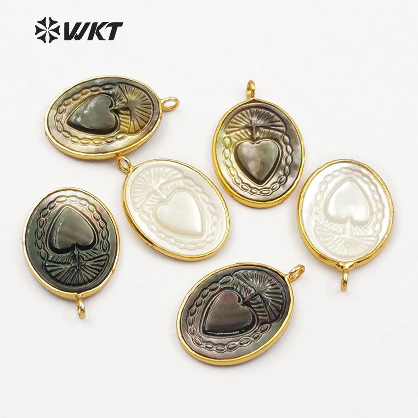 WT-JP055 Natural Shell With Mysterious Pattern Pendant for Women Necklace Making Oval Shape Gold Bezel Sea Shell Pendant