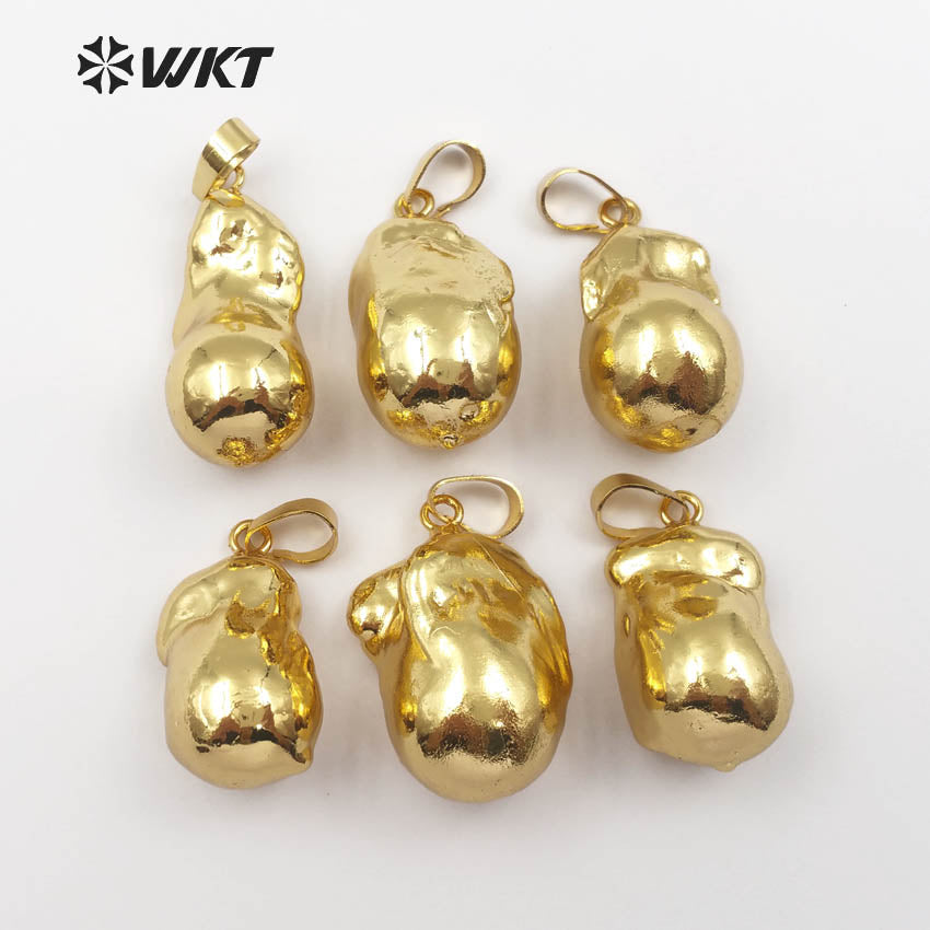 WT-JP061 Bizarre Natural Baroque Pearl Pendant Full Gold Dipped Wild Coast Jewelry for Women Irregular Pearl Necklace Pendant