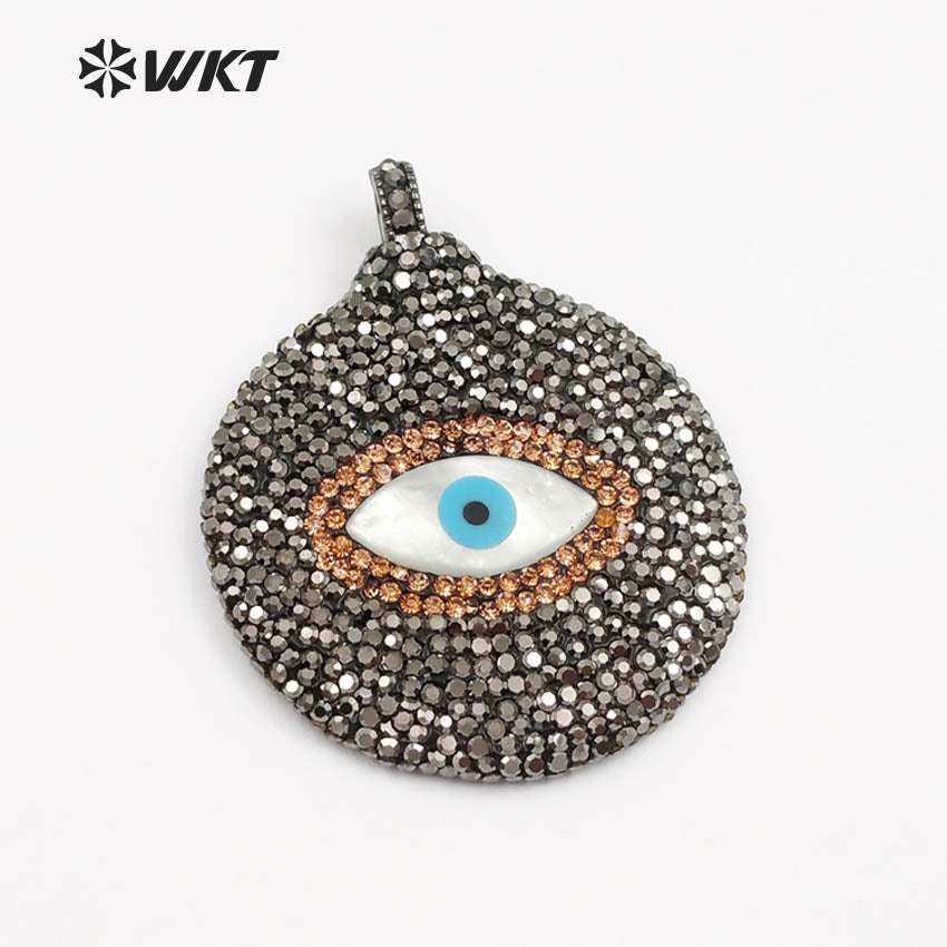 WT-NP367 WKT Wholesale New Arrival Shell Eye Pendant Charming Rhinestone Pave Jewelry Round Shape for Lady Necklace Pendant