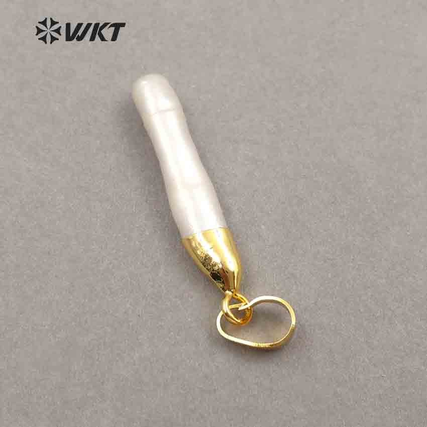WT-P970 Wholesale Jewelry for Woman Making Charm Pearl with Gold Electroplated Stick Shape White Natural Pearl Pendant
