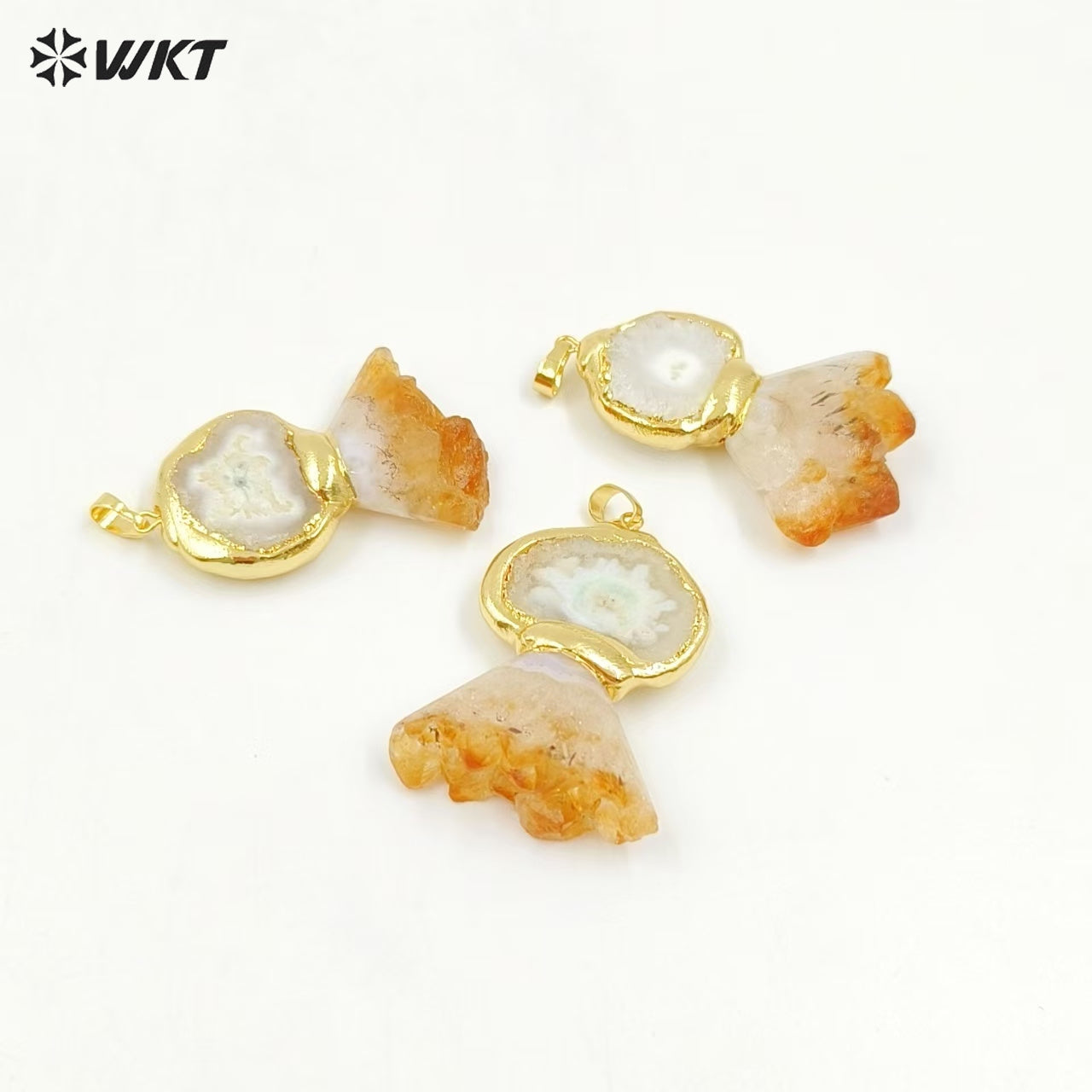 WT-P2004 Wholesale Newest Style Energy Lucky Natural Stalactite and Yellow Citrine Stone Pendants with 18k Gold Plated