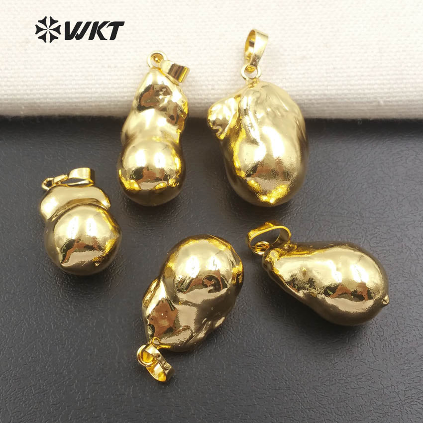 WT-JP061 Bizarre Natural Baroque Pearl Pendant Full Gold Dipped Wild Coast Jewelry for Women Irregular Pearl Necklace Pendant