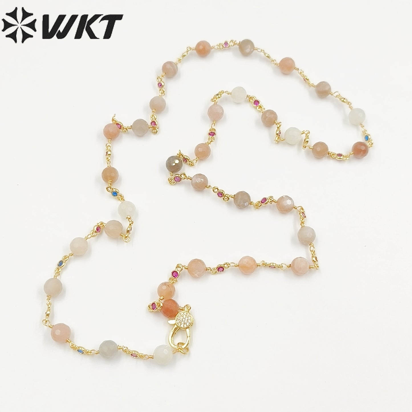 WT-N1432 16+2inch Extend Chain Rosary Gemstone Beads Charm 18k Yellow Gold Beads Necklace Gemstone Statement Necklace