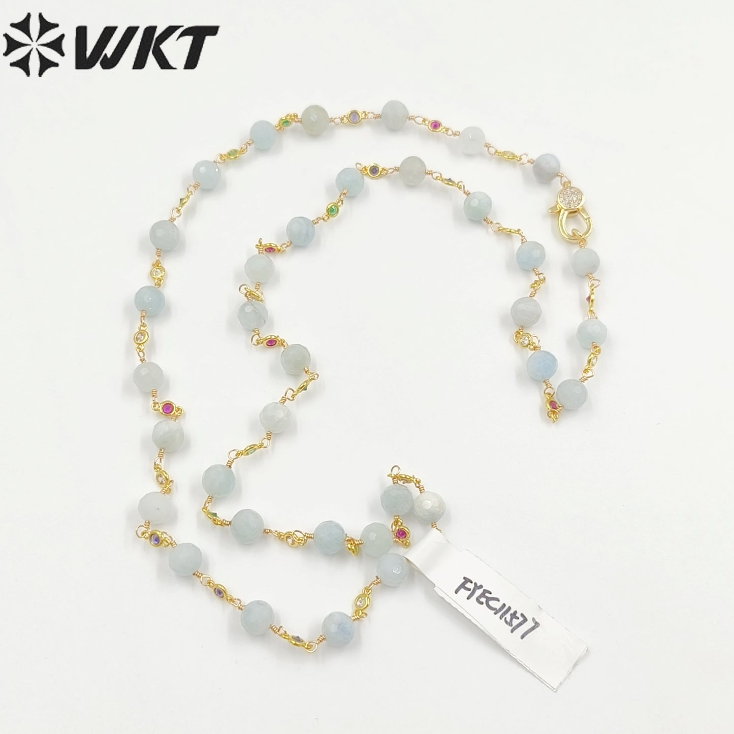WT-N1432 16+2inch Extend Chain Rosary Gemstone Beads Charm 18k Yellow Gold Beads Necklace Gemstone Statement Necklace