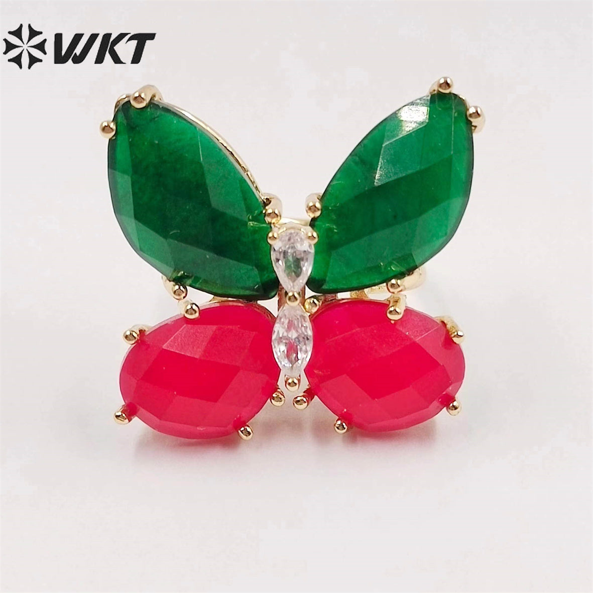WT-R464 Amazing Natural Gemstone Carved Stone Ring Gorgeous Women Gold Plated Hand Carved Fashion Butterfly Ring