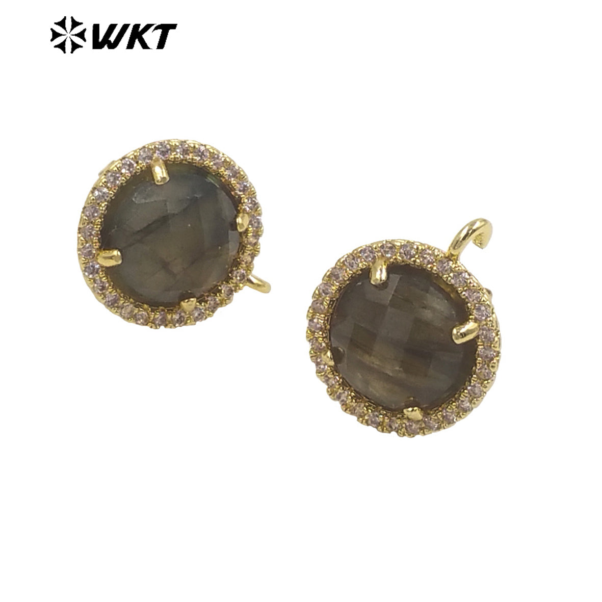 WT-JFE82 WKT Elegant 10mm Round 18k Gold Plated Claw Setting Stone Earring Hoops for DIY Making Fashion Gemstone Studs Findings