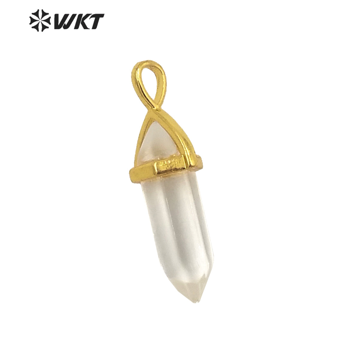 WT-P1864 Trendy Hot Spirit Quartz Double Point Bullet Pendant Gold Cap Natural Gemstone Hexagon Stone Jewelry Pendant
