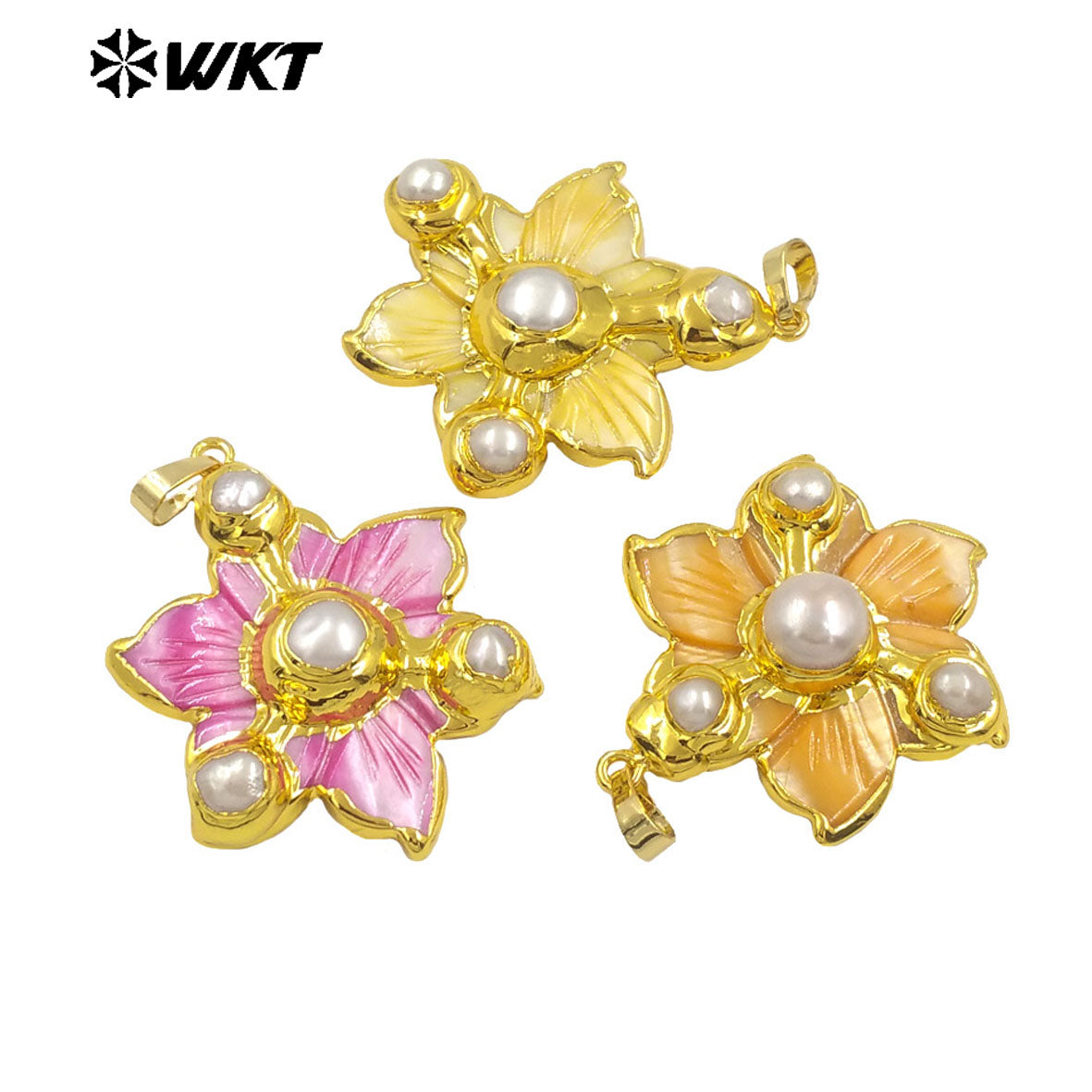 WT-JP388 Wholesale Hot Sale18K Gold Plated Shells and Pearl Flowers Shaped Pendant Delicate Jewelry for Women As Birthday Gifts