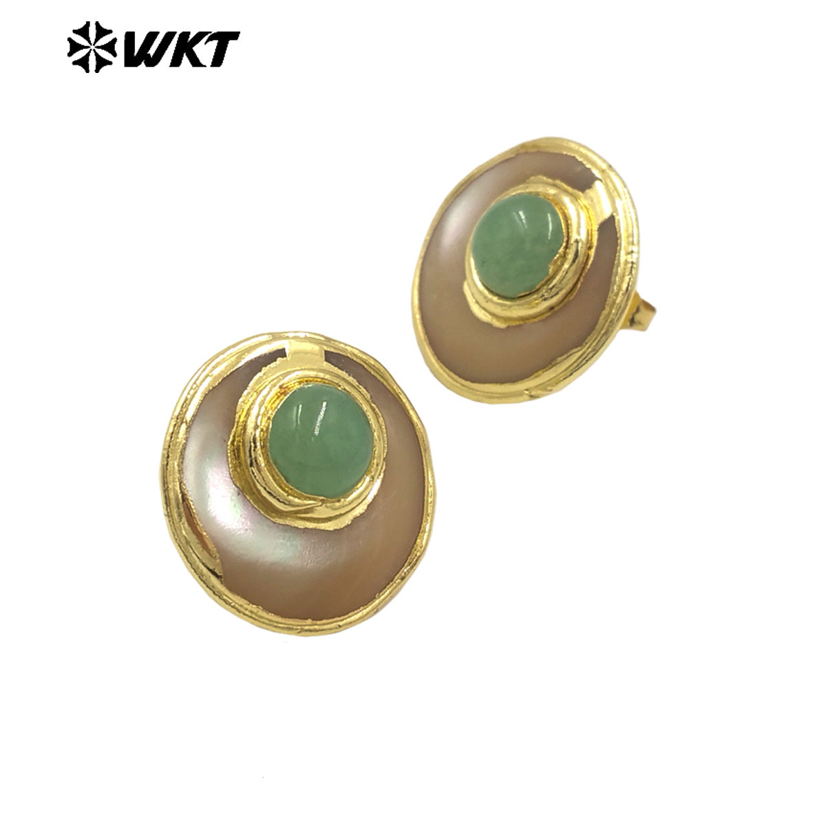 WT-MPE158 Newest Lovely Natural Round Shell Earrings With Jade Gold Electroplated Beautiful Fashion Ladies Jewelry Wholesale